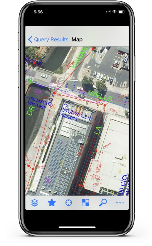 A preview of the SEWmap mobile app on an iPhone