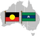 Australia outline with a Aboriginal and Torres Straight Island flags 