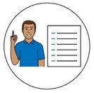 Graphic with a man holding up a finger as he has an idea, next to a blank list. 