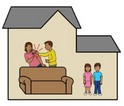 Graphic of a house with people inside. A couple are fighting and kids are in another room.