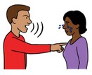 Graphic of a man yelling at a woman as he points at her. 