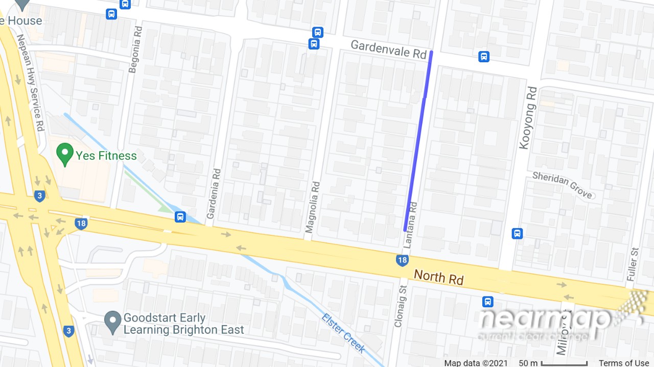 Map showing location of pipeline to be upgraded in Lantana Road from North Road across the intersection at Gardenvale Road
